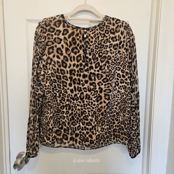 White House Black Market Leopard Print Long-Sleeve Blouse Women's Medium - Picture 2 of 5